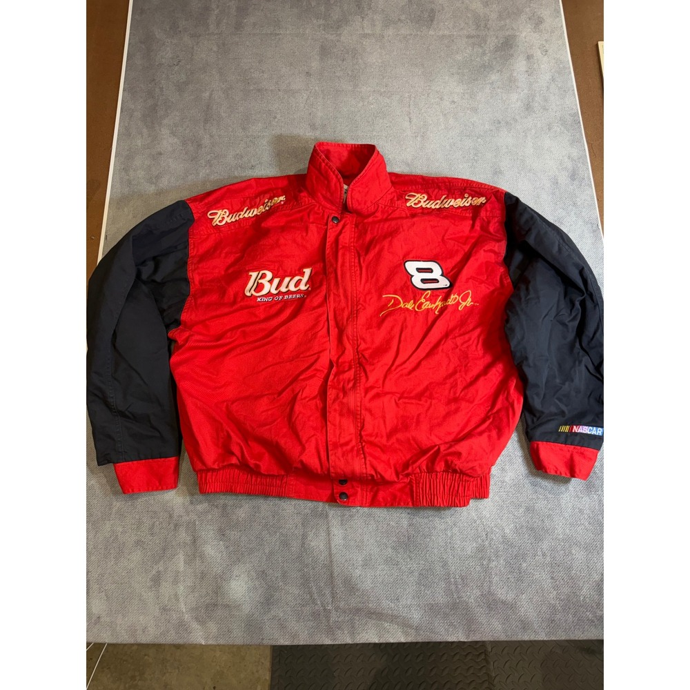 Vintage Dale Earnhardt Jr Budweiser NASCAR Jacket Red Black XL Competitors View